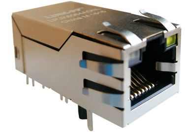 L826-1X1T-06-F RJ45 PCB Jack 10 / 100 / 1000 Mbps Connector ,Tab UP With LEDs