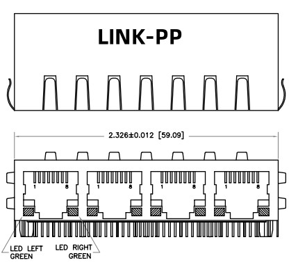 HFJ14-1G01ER-L11RL 1x4 RJ45 Fastjack With 1000base-T Magnetics