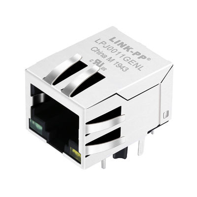 7499011216A Tab Down Green / Yellow Leds Single Port 8P8C Modular Connector RJ45 Jacks LPJ0011-8GENL