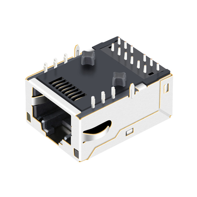 L8BE-1G1T-91A Magnetic RJ45 Jack 100 Base-T Tab Up 1X1 Port Green Led Shielded with EMI Finger