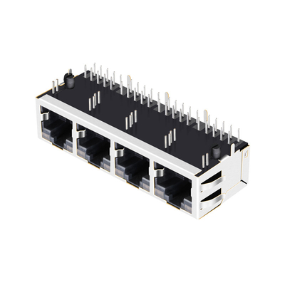 JT6-1480NL 10G Base-T Shielded 1x4 Port Tab UP Rj45 Pcb Connector Right Angle With Leds