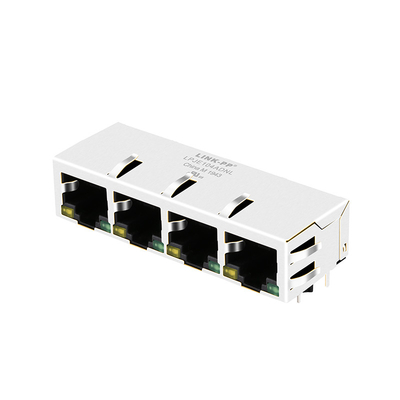 LPJE104ADNL 1X4 Port FR4 PCB RJ45 Modular Jack Side Entry Tab Down Yellow/Green Led
