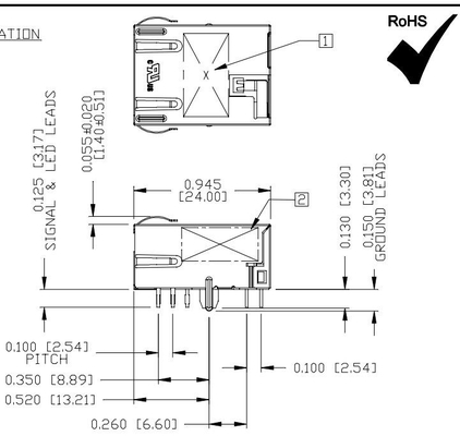 L836-121T-KE 5G Base-T Tab Down 1X1 Port Rj45 Magjack Connector Shielded With Gy/G Led