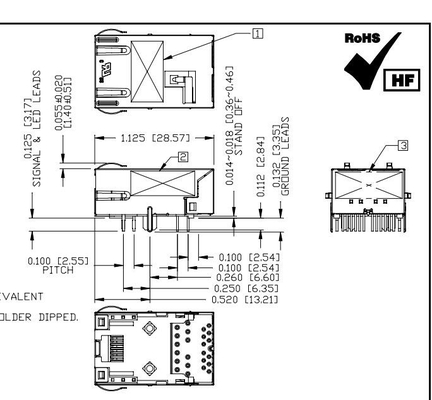 L8BJ-1K1T-KDE 2.5G Base-T Tab Down 1X1 Port Low Profile RJ45 Magnetic Connector With Leds
