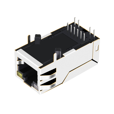 0875-1X1T-P2 6 Pin Rj45 Magjack Single Port 10/100BASE-T Tab Up OG/Y Led