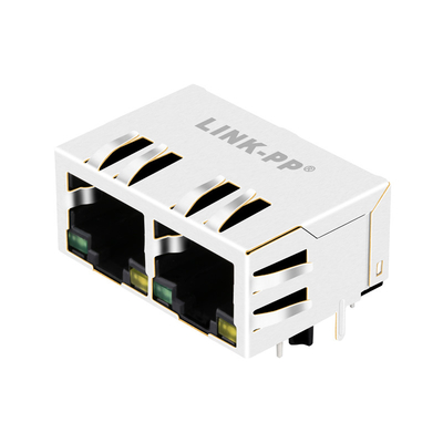 E5J88-41AHS4-LT CAT5e 1X2 Port RJ45 Magjack Connectors Tab Down With GREEN/YELLOW led