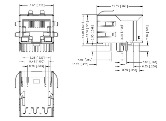 JXD0-9006NLT Single Port RJ45 Magnetic Connector Tab Down 100BASE-T 8PIN With G/Y Led