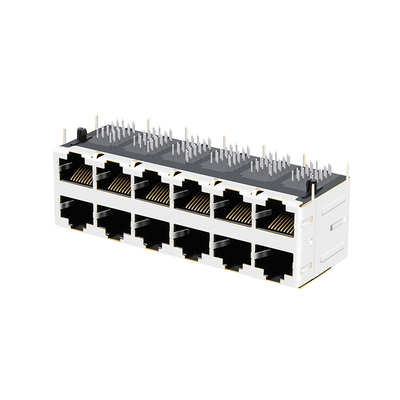 JT5-2610CNL 10G BASE-T 2X6 PORT RJ45 Magnetic Jack Female Connector With LIGHT PIPES