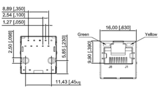 ARJM11K-111071A 10/100Base-T Vertical RJ45 Connector with LEDs