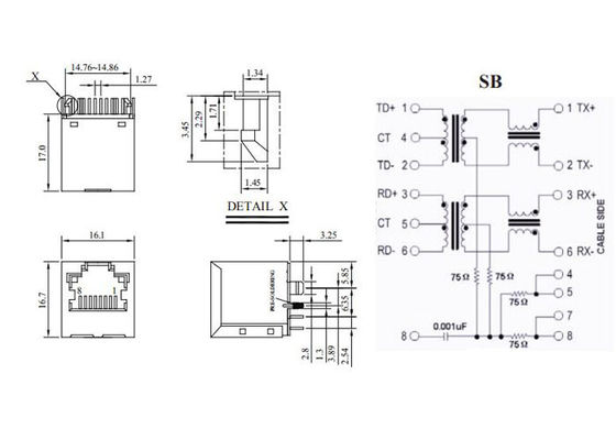 ARJ11G-MBSB-MU2 Vertical RJ45 Modular Jacks , RJ45 PCB Connector Networking
