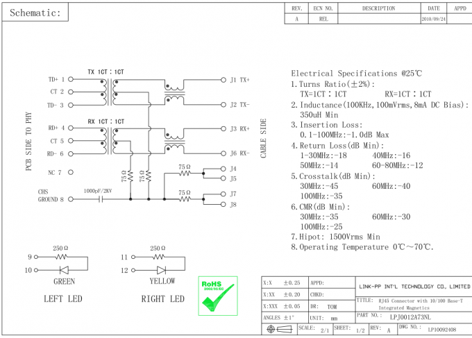 5-6605308-1 Mag RJ45 Jack Decoupling Capacitor With Resistor LEDs ...