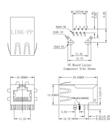 ARJ11D-MCSA-LU2 RJ45 Single Port 10/100 Base-T Jack with Magnetic Module
