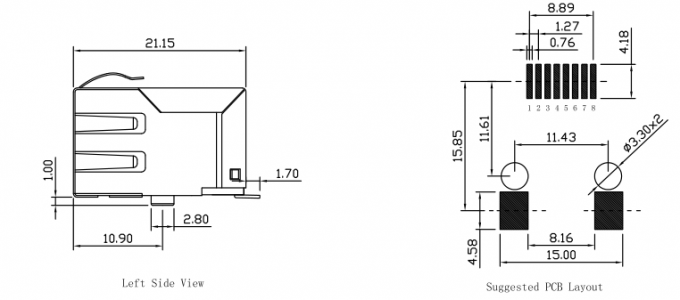 XMS-S1B201ZCA SINGLE SMD RJ45 CONNECTOR Magnetic 10/100M Inside