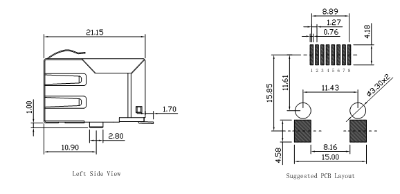 Pulse JV011I21NL Surface Mount RJ45 Single Port 100 Base-TX Fast Ethernet