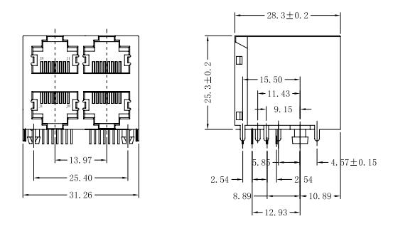 2pc Rj23 615032243321 Multi - port RJ45 2 x 2 Connectors Without LEDs PCB Jack ...