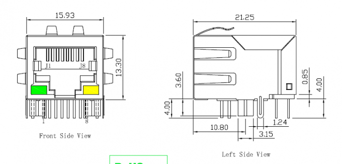 SK02-111006NL 10/100 Base-T RJ45 Modular Jack Tab Down With G/Y Leds ...