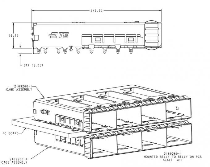 2169260-1 SFP+ Cage Ganged 1 X 4 Connector NO Lightpipe Through Hole 1